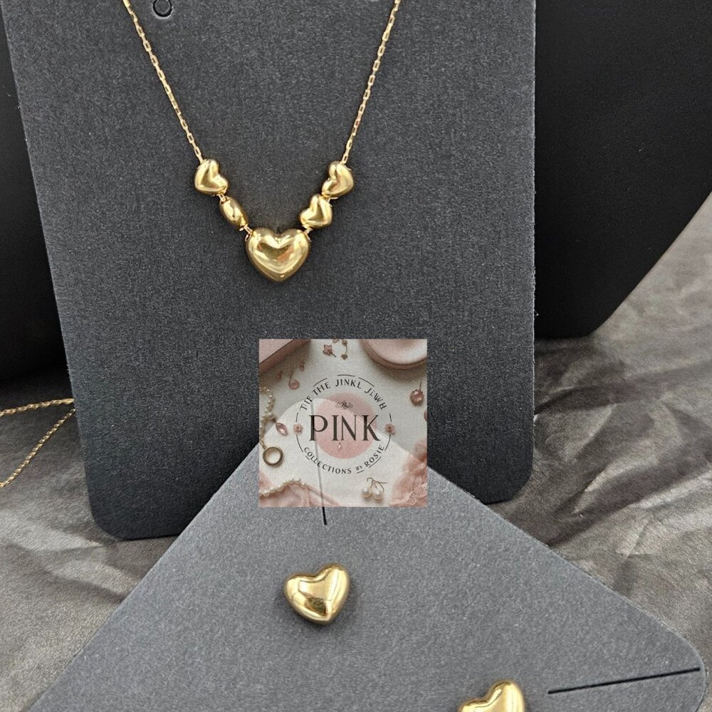 Sold NEW Heart Station Necklace 18K Japan real Gold Stamped 40cm - Picture 6 of 7